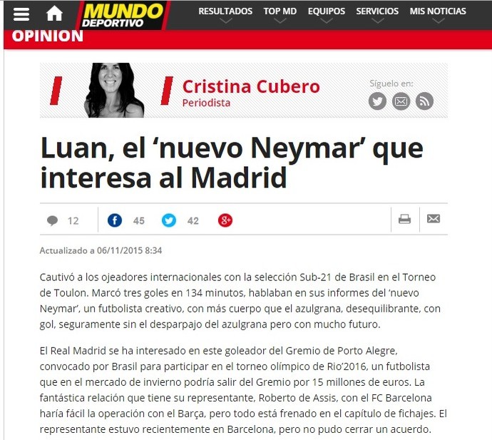 Colunista chama Luan de "novo Neymar" (Foto: ReproduÃ§Ã£o)