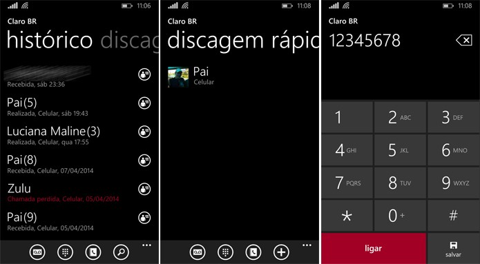 Windows Phone 8.1 teve discador reformulado para dar mais agilidade ao usuário (Foto: Reprodução/Elson de Souza)