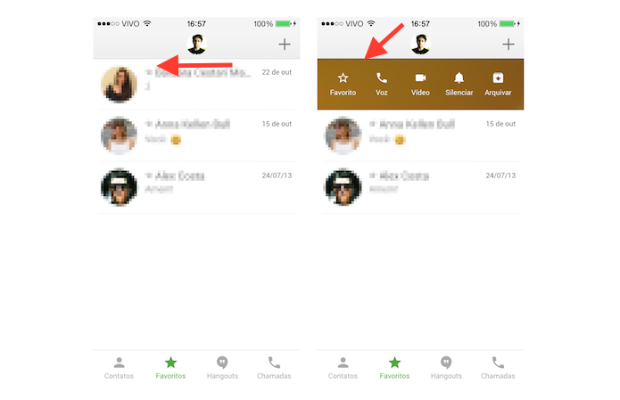 Retirando contatos da lista de favoritos do Hangouts no iOS (Foto: Reprodução/Marvin Costa)