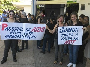 Funcionários do Hospital de Doenças Tropicais durante manifestação em Araguaína (Foto: Marcus Mesquita Santos/Sintras)