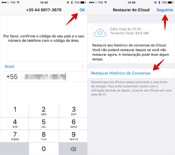 Restaurando backup das conversas (Foto: Reprodução/Helito Bijora)