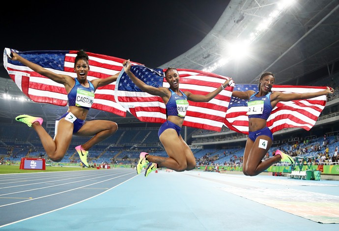  GALERIA - Kristi Castlin, Brianna Rollins e Nia Ali festejam pódio americano no 100m com barreiras (Foto: Cameron Spencer/Getty Images)