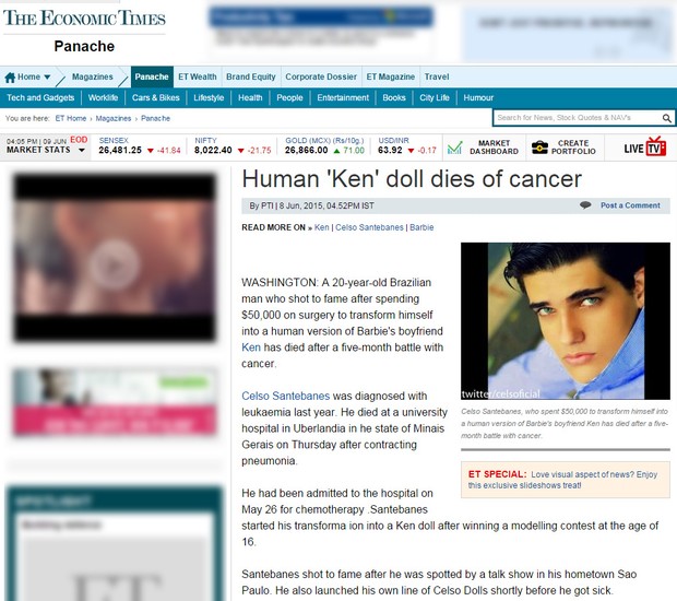 Morte de Ken Humano em site internacional (Foto: Reprodução)
