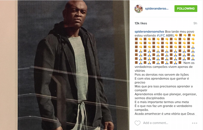 Anderson Silva, Instagram, volta, brasil