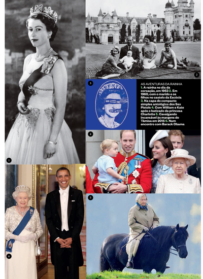 Momentos desses 90 anos: 1. Elizabeht coroada em 1953; 2. Em 1960 com os maridos e os filhos nos jardins do castelo de Balmoral, na Escócia; 3. Na capa do compacto simples antológico dos Sex Pistols; 4. Com Kate, William e o neto George na parada Trooping (Foto: Reprodução) Momentos desses 90 anos: 1. Elizabeht coroada em 1953; 2. Em 1960 com os maridos e os filhos nos jardins do castelo de Balmoral, na Escócia; 3. Na capa do compacto simples antológico dos Sex Pistols; 4. Com Kate, William e o neto George na parada Trooping (Foto: Reprodução)