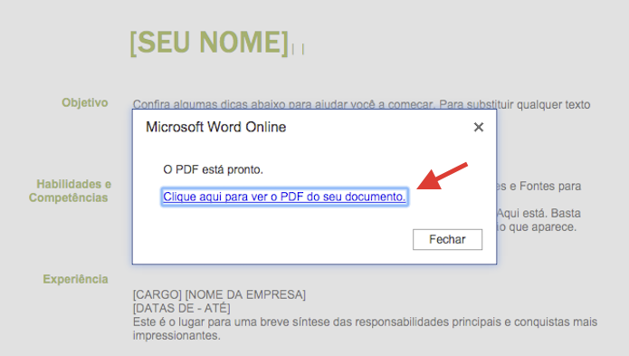 Baixando o arquivo PDF gerado no Microsoft Word Online para o computador (Foto: Reprodução/Marvin Costa)