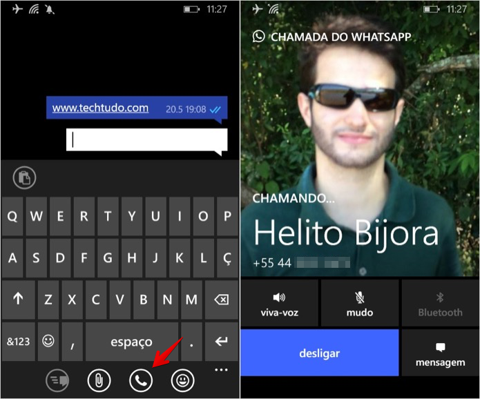 Realizando uma ligação no WhatsApp para Windows Phone (Foto: Reprodução/Helito Bijora) 