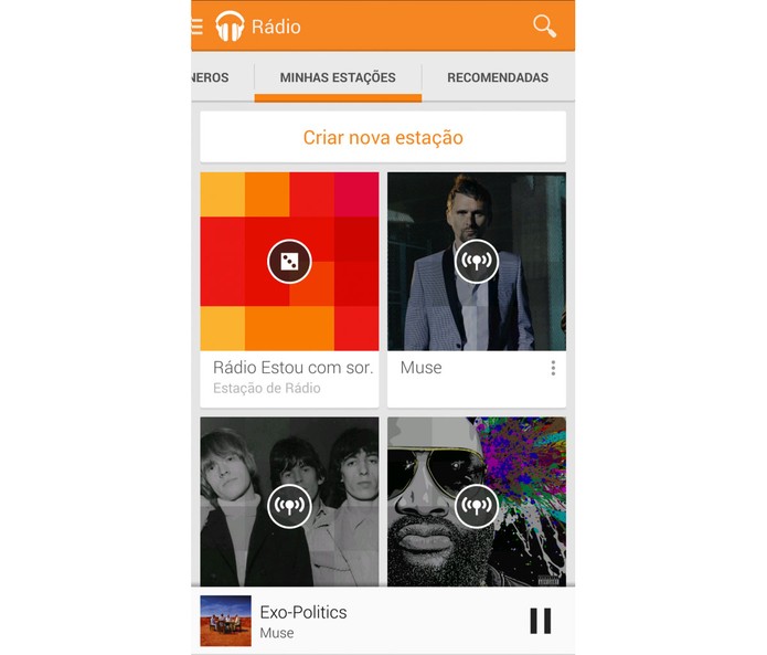 Seção “rádio” do aplicativo Google Play Music para Android (Foto: Divulgação) Seção “rádio” do aplicativo Google Play Music para Android (Foto: Divulgação)