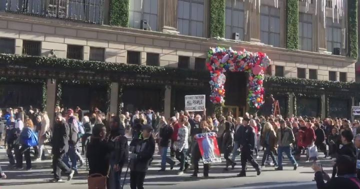 Imagem publicada no Twitter mostra manifestação contra Trump na 5ª Avenida (Foto: Reprodução/Twitter/Brian Oliver)