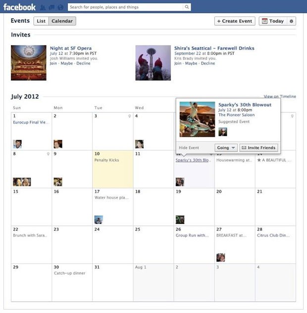 Calendário na área de eventos promete ajudar os usuários a organizar seus compromissos e festas (Foto: Divulgação)