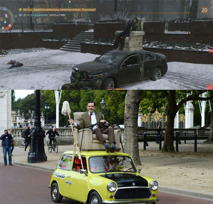 Cena clássica de Mr. Bean em The Division (Foto: Reprodução/Felipe Vinha)