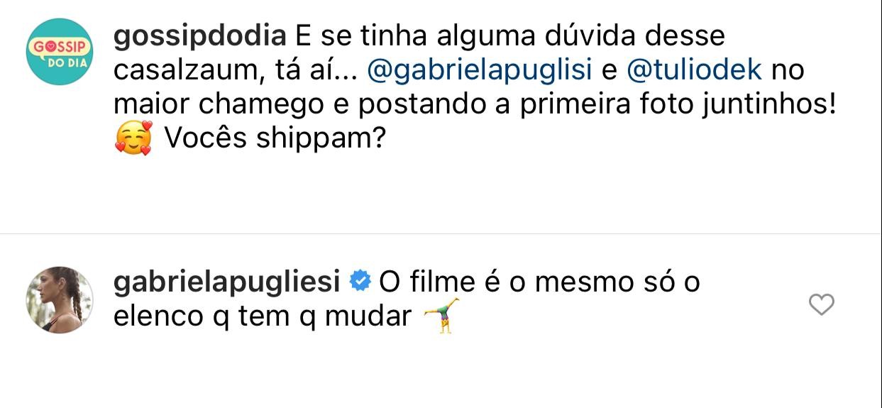 Gabriela Pugliesi e Túlio Dek assumem namoro (Foto: Reprodução/Instagram)