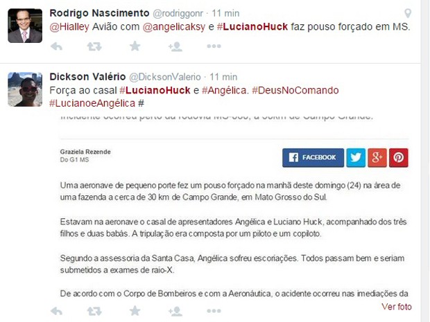 Internautas comentam pouso forçado de avião com Angélica e Luciano Huck (Foto: Reprodução/Twitter)