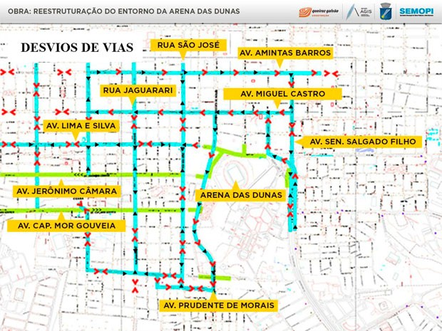 Mapa detalha mudanças no trânsito durante as obras de mobilidade urbana de Natal (Foto: Divulgação/Prefeitura de Natal)