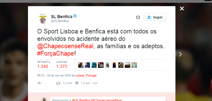 Chape Benfica (Foto: Twitter)