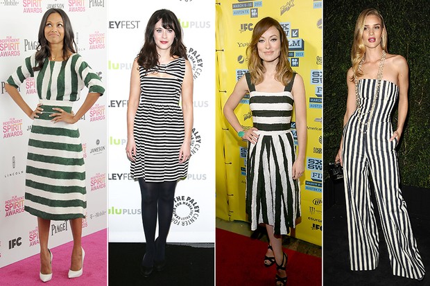 Zoe Saldana, Zooey Deschanel, Olivia Wilde e Rose Huntington - Famosas usando listras (Foto: Agência Getty Images)