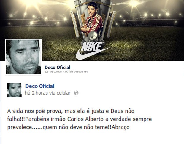 Deco Facebook Carlos Alberto doping (Foto: Reprodução / Facebook Oficial)