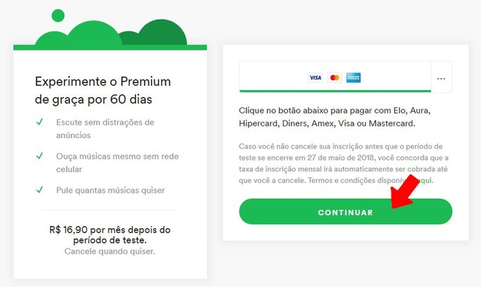 Confirme que deseja um plano Premium no site do Spotify (Foto: Reprodução/Rodrigo Fernandes) Confirme que deseja um plano Premium no site do Spotify (Foto: Reprodução/Rodrigo Fernandes)