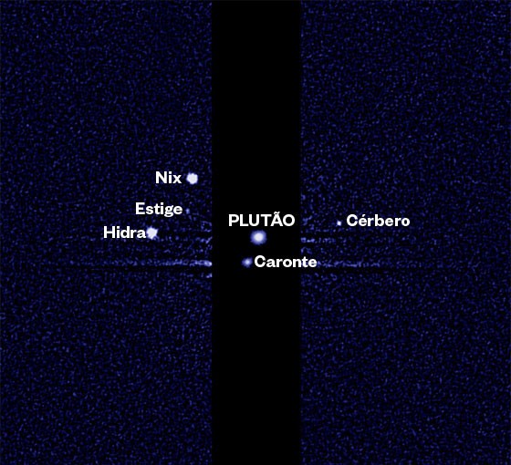 As luas de Plutão, em imagem feita pelo Telescópio Espacial Hubble (Foto: NASA/ESA)