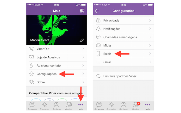 Acessando as configurações de exibição do Viber (Foto: Reprodução/Marvin Costa)