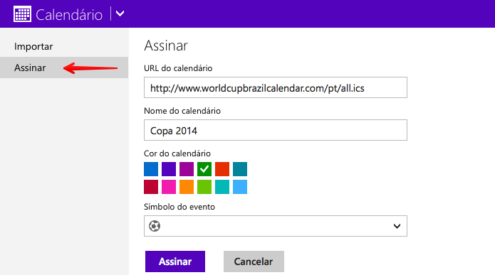 Adicionando calendário ao Outlook (Foto: Reprodução/Helito Bijora)