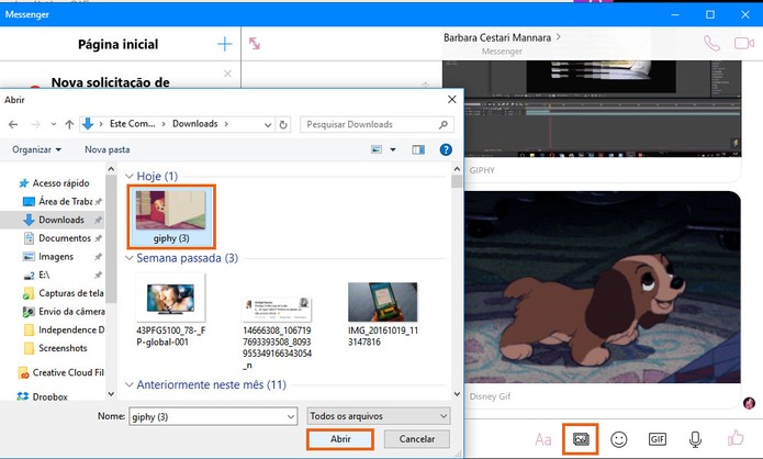 Encontre o GIF salvo no seu computador pelo Messenger (Foto: Reprodução/Barbara Mannara)