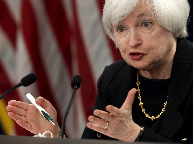 Chefe do Fed, Janet Yellen, durante entrevista coletiva nesta quinta-feira (17) (Foto: Reuters)
