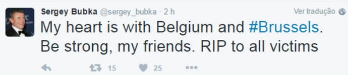 Sergey Bubka reage aos ataques na Bélgica (Foto: Reprodução / Twitter)