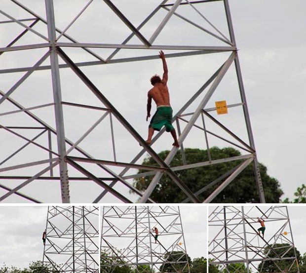 Homem não identificado subiu numa torre de alta tensão na manhã desta quarta-feira (20) em Mossoró (Foto: Marcelino Neto)