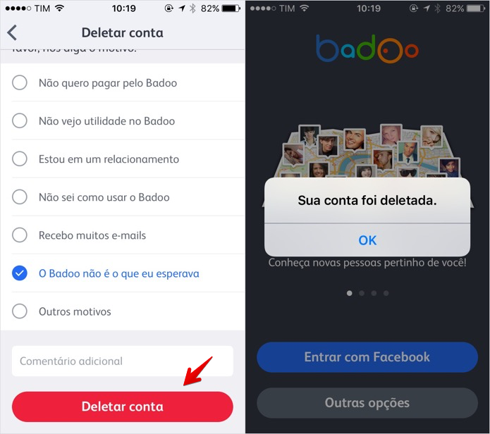 Selecione o motivo para apagar a sua conta (Foto: Reprodução/Helito Bijora)