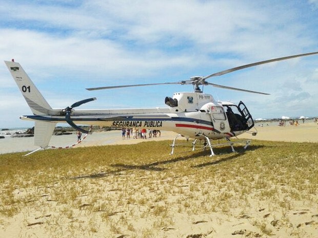 Helicóptero Potiguar 01, aeronave da Secretaria de Segurança Pública do RN, deu apoio ao trabalho do Corpo de Bombeiros (Foto: Sesed/Divulgação)