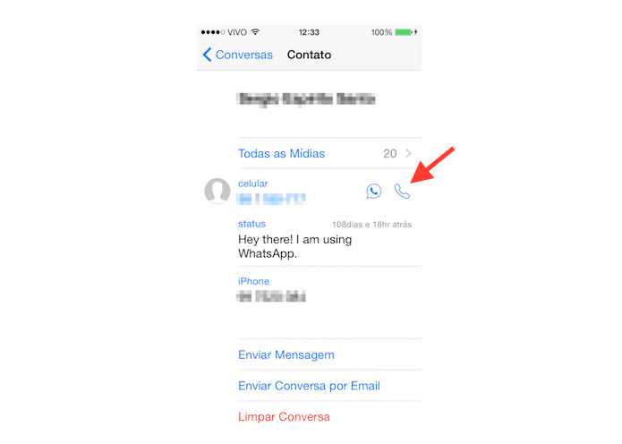 Iniciando uma ligação telefônica comum através do WhatsApp no iOS (Foto: Reprodução/Marvin Costa)