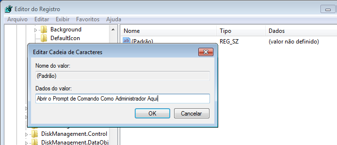 Colocando o titulo da opção do menu de contexto do Windows (Foto: Reprodução/Edivaldo Brito)