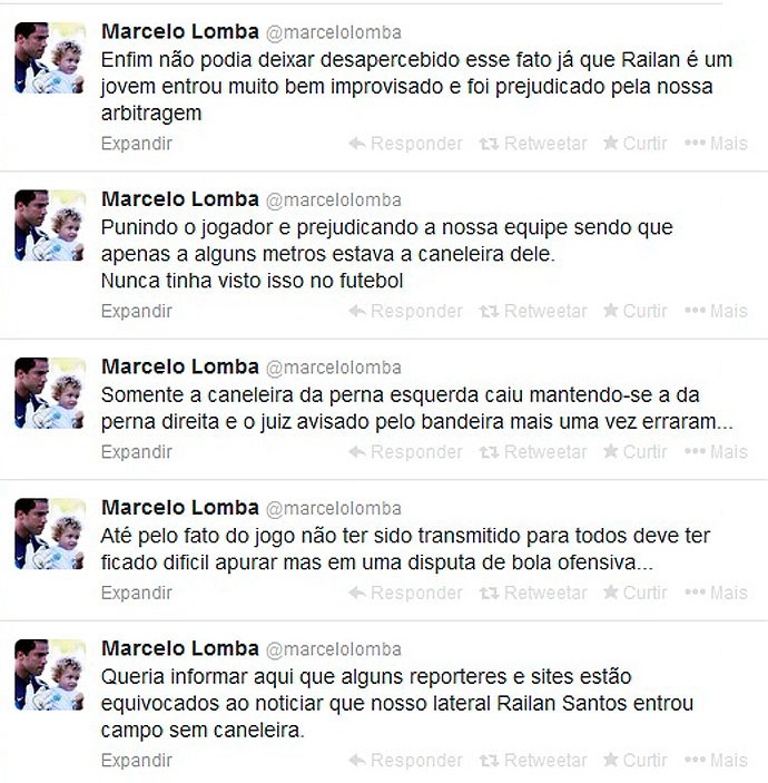 Twitter de Marcelo Lomba sobre Railan (Foto: Reprodução/Twitter)