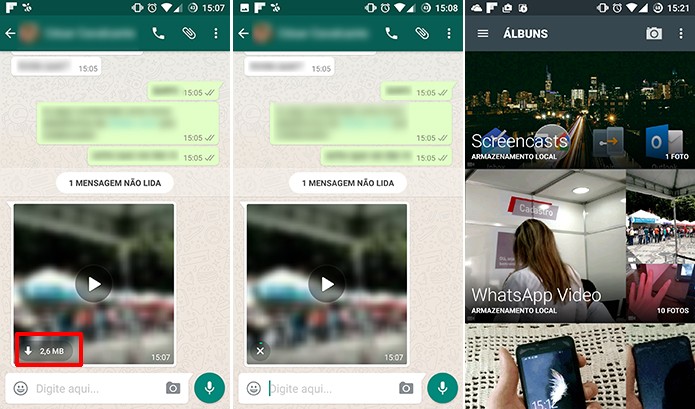 WhatsApp salva vídeo na galeria do usuário que não quiser assistir na hora (Foto: Reprodução/Elson de Souza)