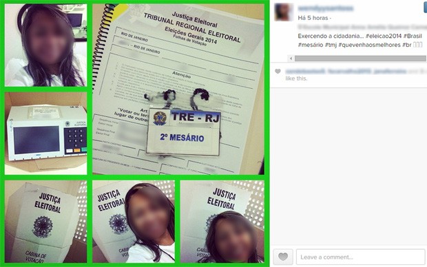 Mulher identificada como mesária tira várias fotos dentro da seção eleitoral, incluindo da urna e das folhas de votação (Foto: Reprodução/Instagram)