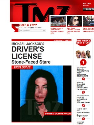 TMZ reproduz foto da última carteira de habilitação de Michael Jackson, tirada em 2005, cinco anos antes da morte do cantor (Foto: Reprodução/TMZ)