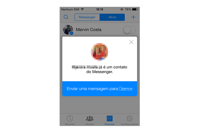 Iniciando uma conversa no Facebook Messenger com uma pessoa encontrada através do número de telefone (Foto: Reprodução/Marvin Costa)