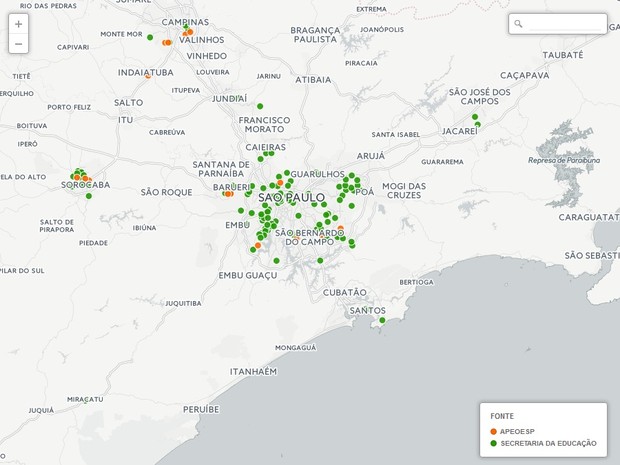 Mapa escolas ocupadas em SP (Foto: Editoria de Arte/G1)