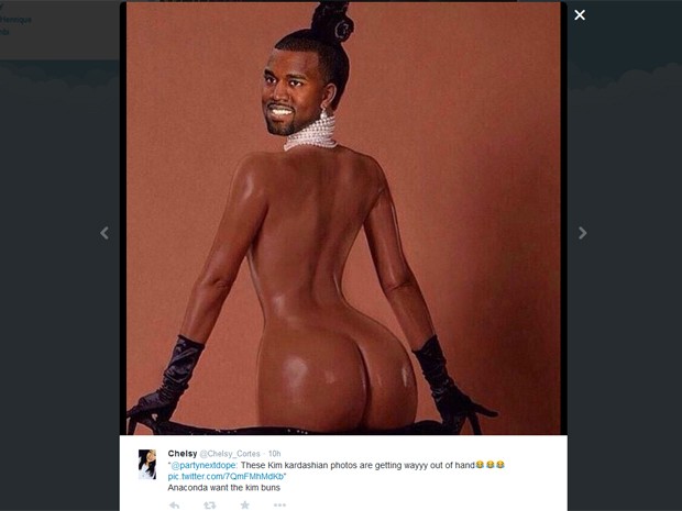 Kim Kardashian tem o rosto trocado pelo do marido Kanye West em montagem de internauta (Foto: Reprodução / Twitter)