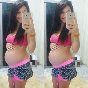 Thalyta Santos, mulher da cantora Pepê exibindo o barrigao de grávida (Foto: Reprodução / Facebook)