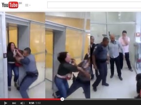PM puxou com força a médica em agência na Vila Olímpia (Foto: Reprodução/YouTube)