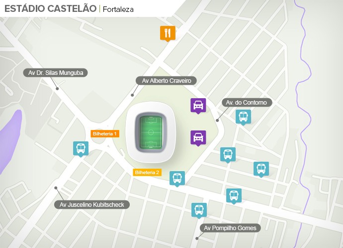 Mapa de acesso às ruas do Castelão (Foto: Google Maps / Infografia GloboEsporte.com)