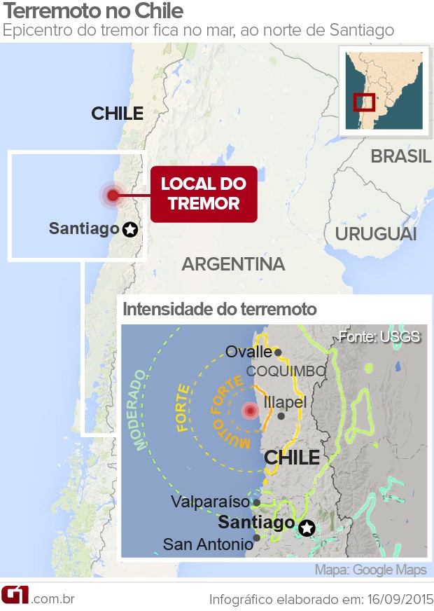 Terremoto Chile Mapa (Foto: Editoria de Arte/G1)