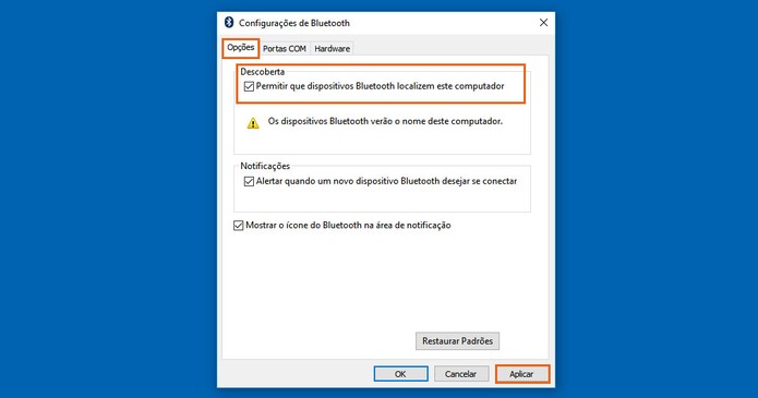 Deixe o Bluetooth do seu PC visível para outros dispositivos (Foto: Reprodução/Barbara Mannara)