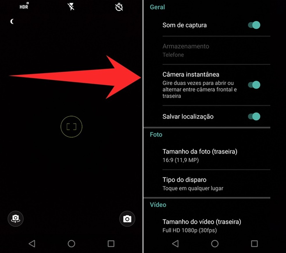 Abrindo o menu de configuração da câmera no Android (Foto: (Foto: Felipe Alencar/TechTudo))