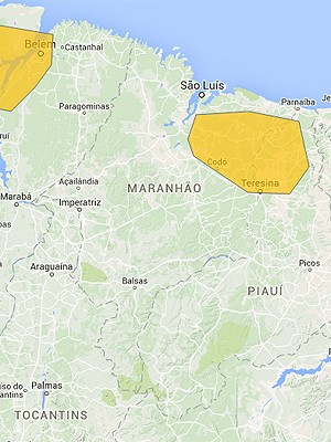 Zona de alerta para chuva forte no Maranhão (Foto: Reprodução/CPTEC/Inpe)