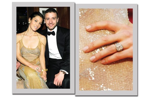 Jessica Biel ficou noiva de Justin Timberlake em 2011 e recebeu um anel, com diamante e brilhantes, que custou cerca de US$ 130 mil. 