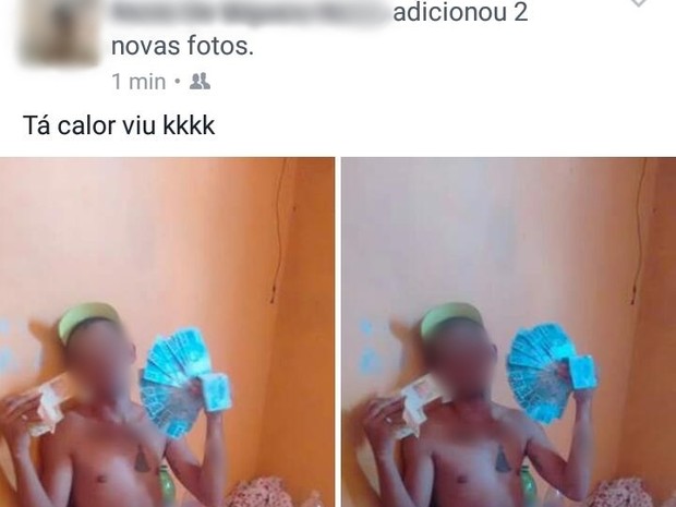 Um dos suspeitos usou cédulas para se exibir nas redes sociais (Foto: Divulgação/Polícia Militar)