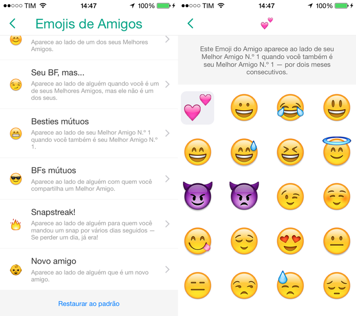 Clique no tipo de amigo e selecione um novo emoji para ilustrá-lo (Foto: Reprodução/Juliana Pixinine)